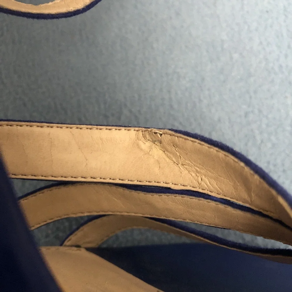 French‎ Connection Women's Blue Suede Slip-On Open Toe Zip Back Heels - Sz 9